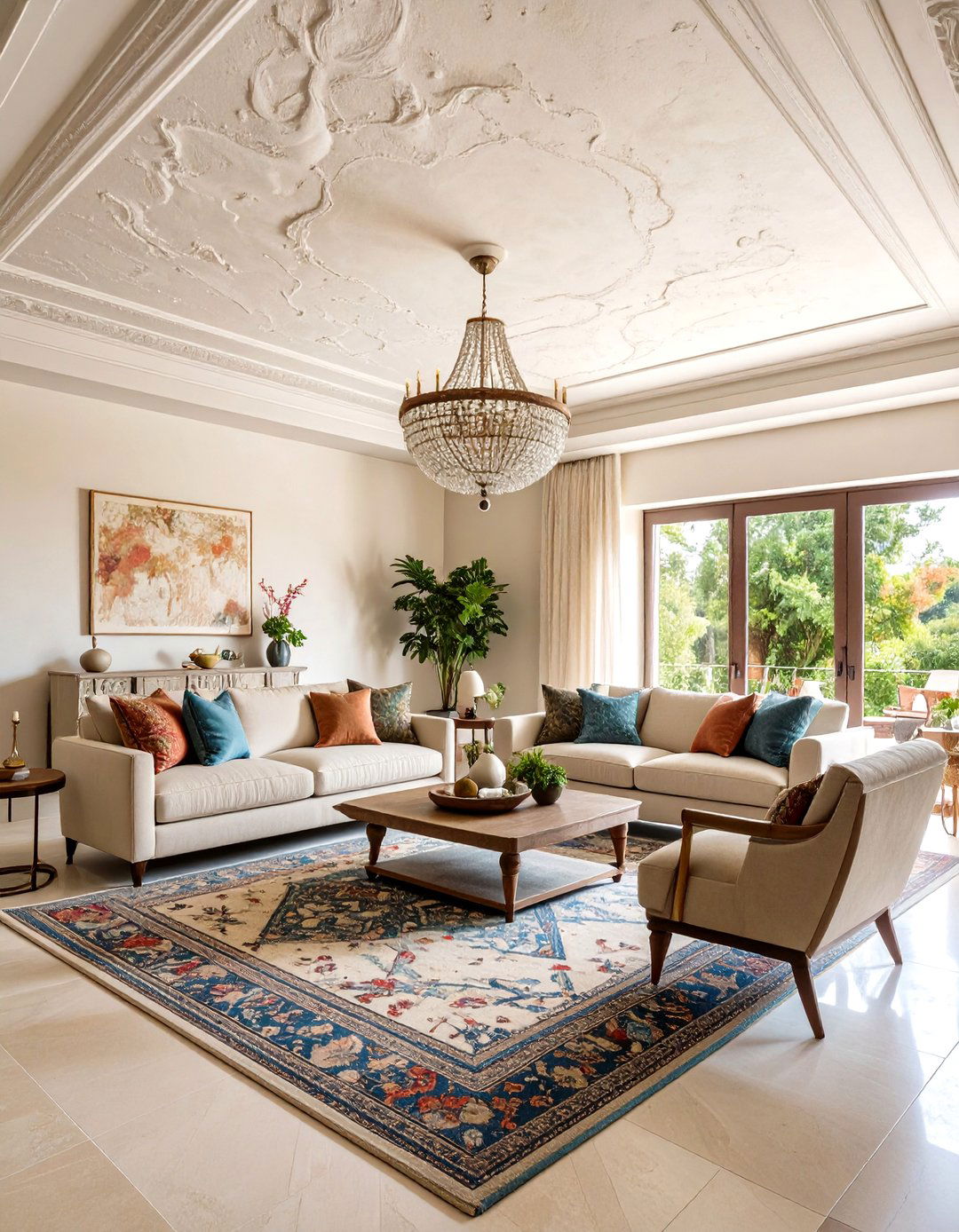 Living Room Ceiling with Textured Plaster Finish - 20 Living Room Ceiling Ideas