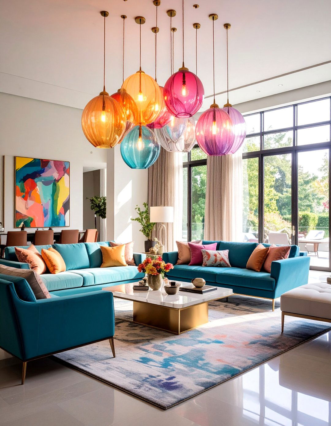 Living Room Colorful Glass Statement Lighting - 20 Living Room Lighting Ideas