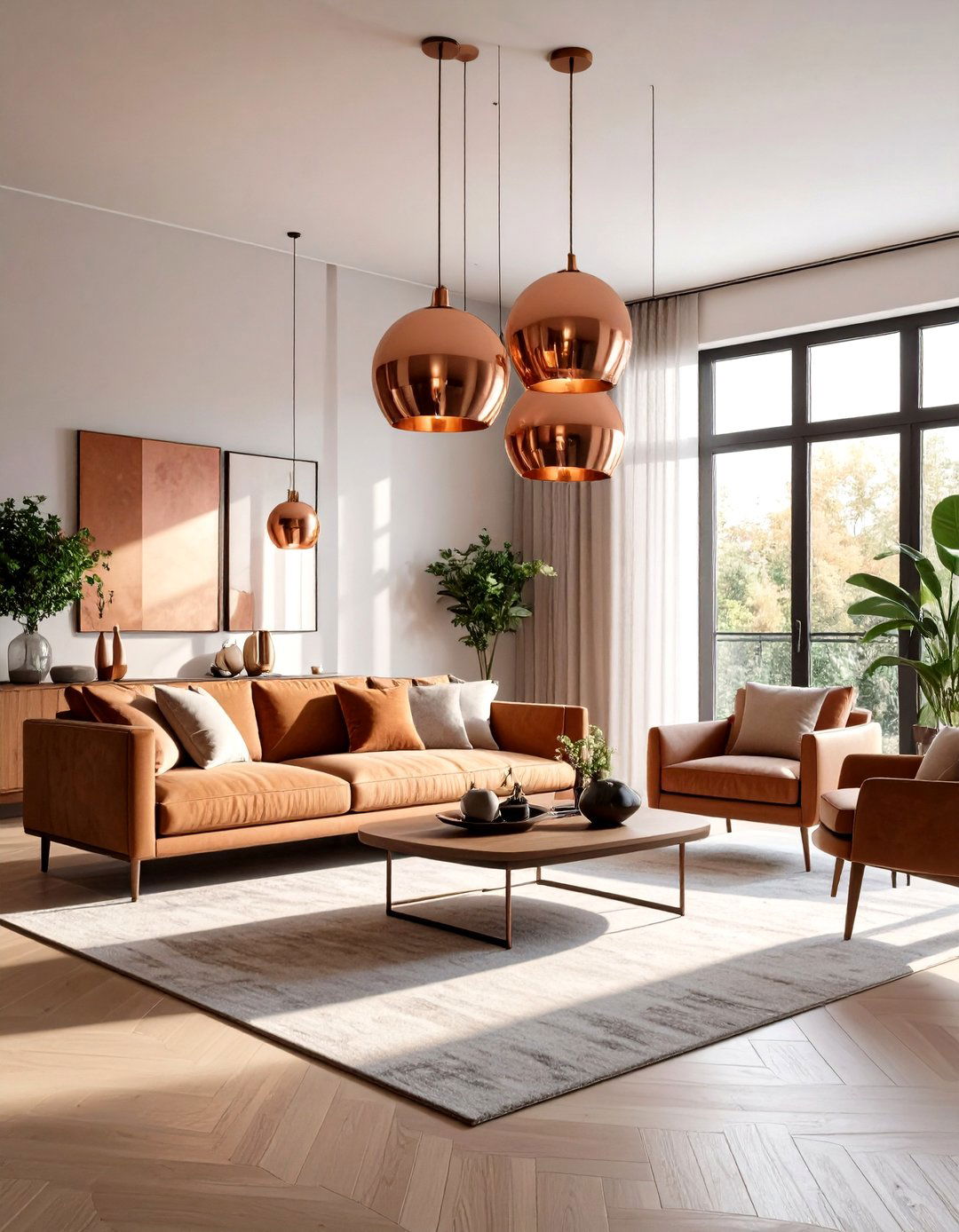 Living Room Copper Accent Lighting Warmth - 20 Living Room Lighting Ideas