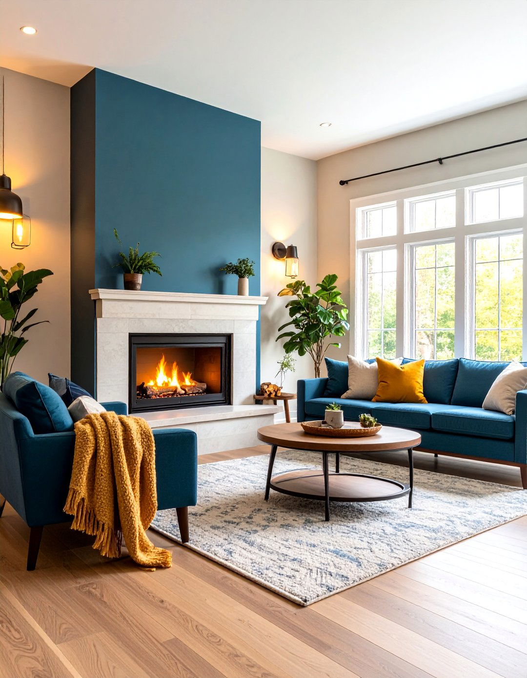 Living Room Corner Fireplace with Cozy Seating - 20 Living Room Corner Ideas