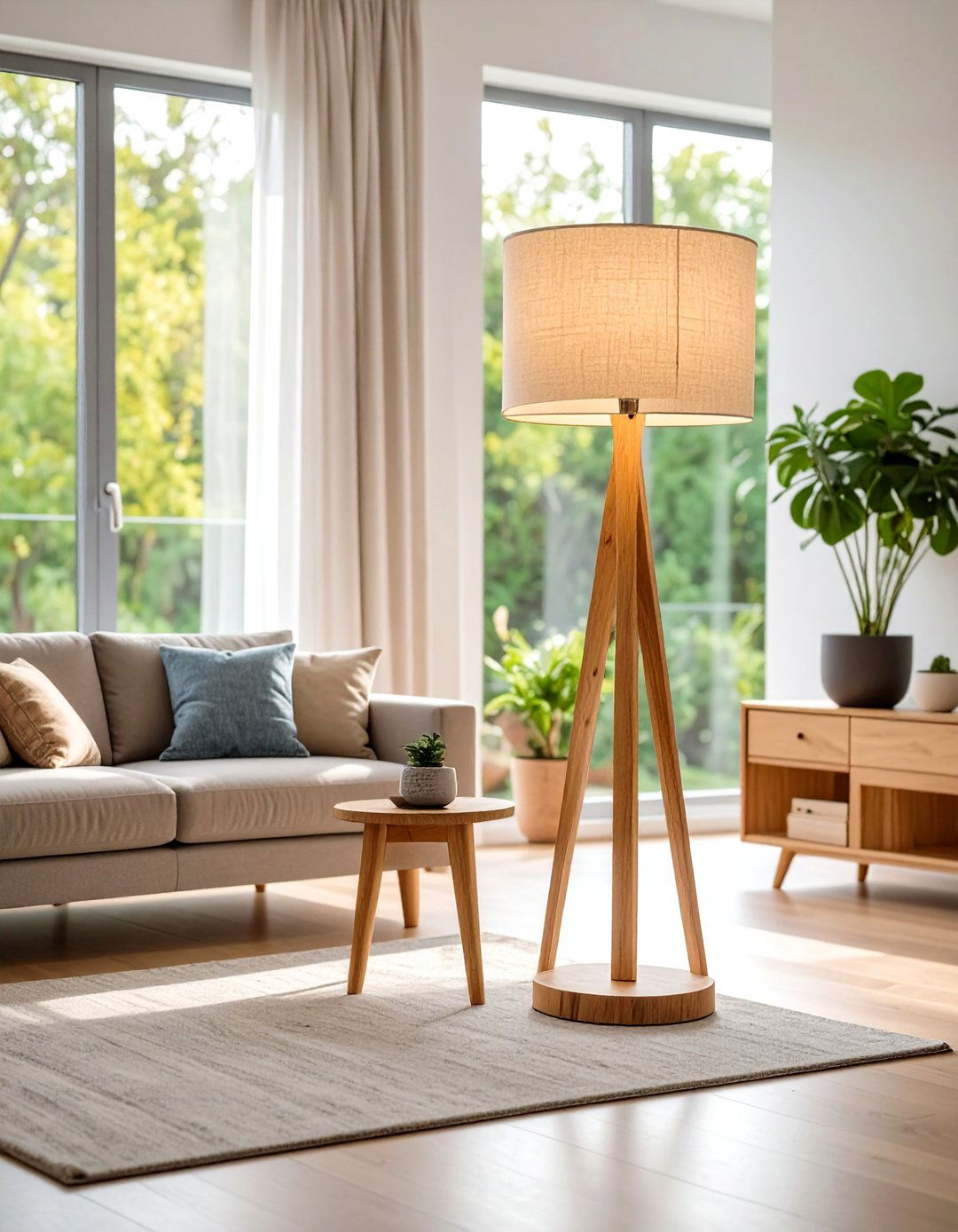 Living Room Floor Lamp with Natural Wood Construction - 20 Living Room Floor Lamp Ideas and Inspiration