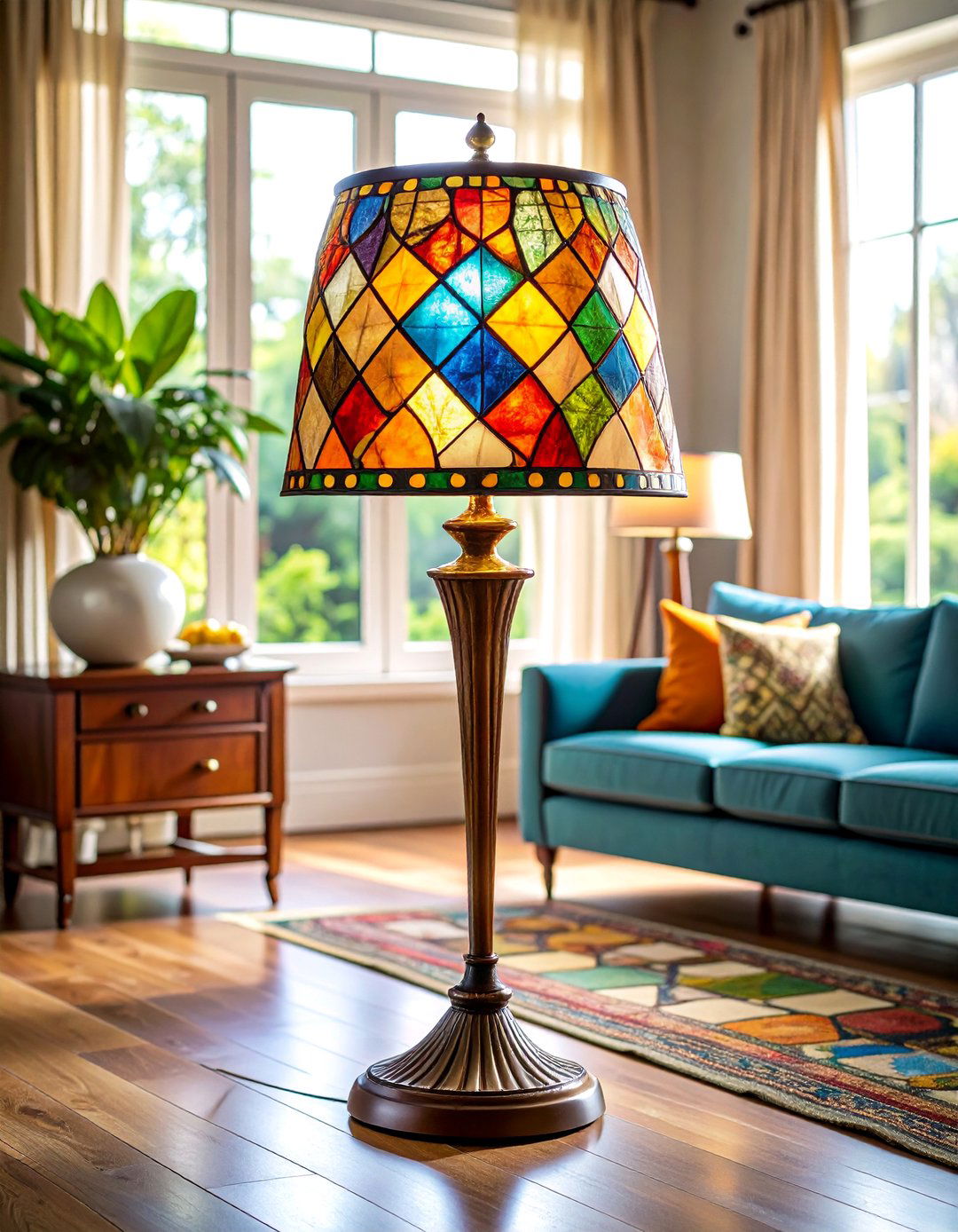 Living Room Floor Lamp with Vintage Stained Glass Style - 20 Living Room Floor Lamp Ideas and Inspiration