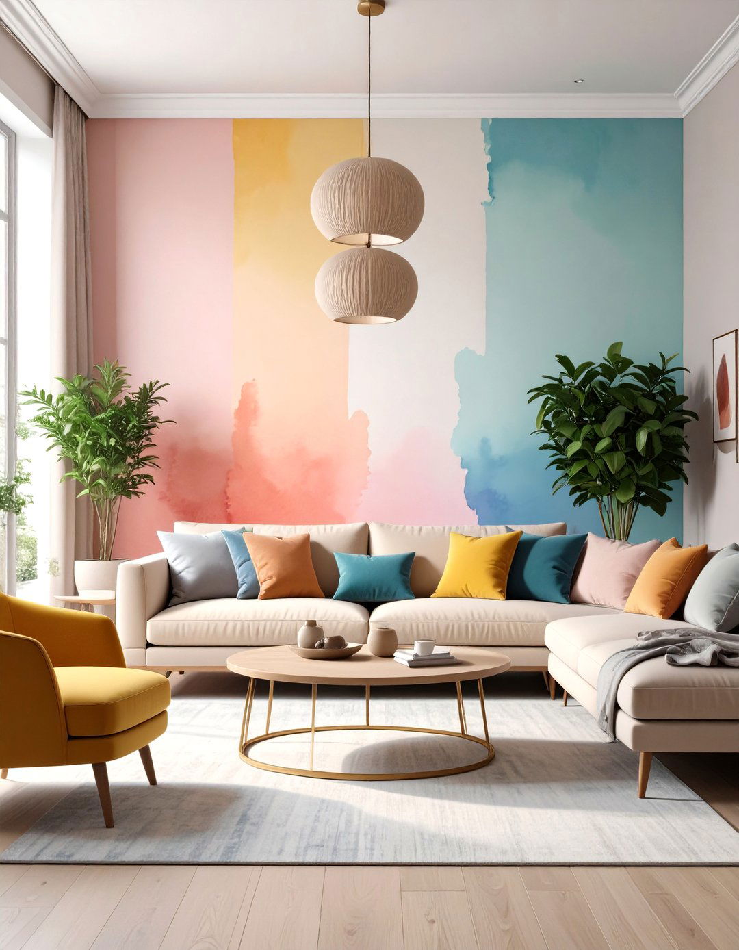 Living Room Gradient Ombre Accent Wall - 20 Living Room Accent Wall Ideas
