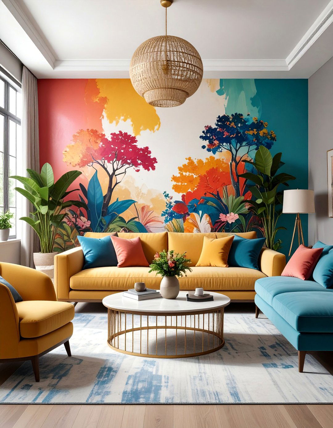 Living Room Hand Painted Mural Accent Wall - 20 Living Room Accent Wall Ideas