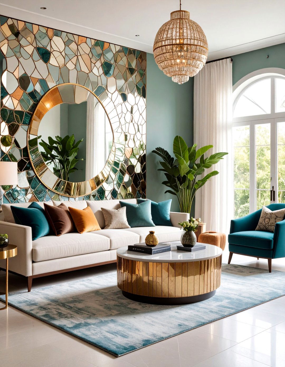 Living Room Mirror Mosaic Accent Wall - 20 Living Room Accent Wall Ideas