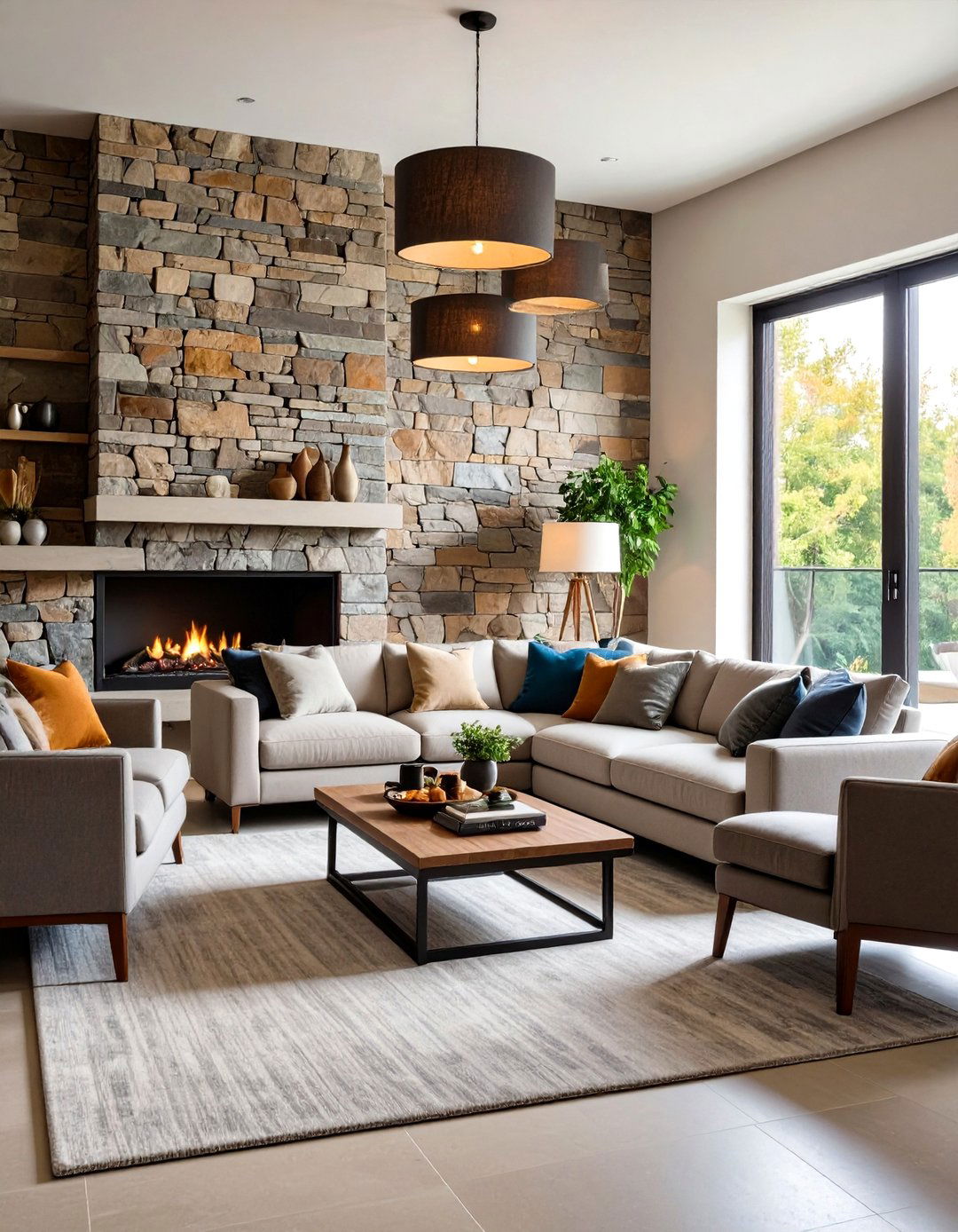 Living Room Natural Stone Accent Wall - 20 Living Room Accent Wall Ideas