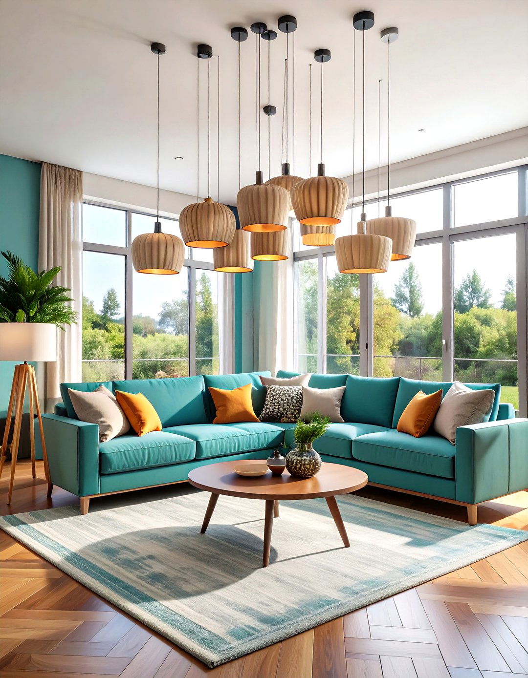 Living Room Pendant Light Clustering Design - 20 Living Room Lighting Ideas