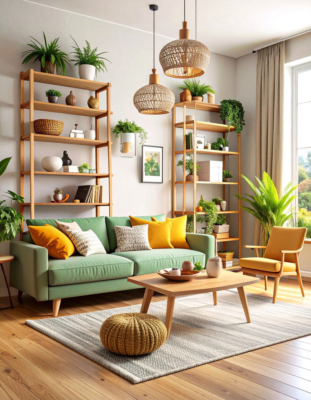 Living Room Storage Ladder Shelving System with Adjustable Components - 20 Living Room Storage Ideas
