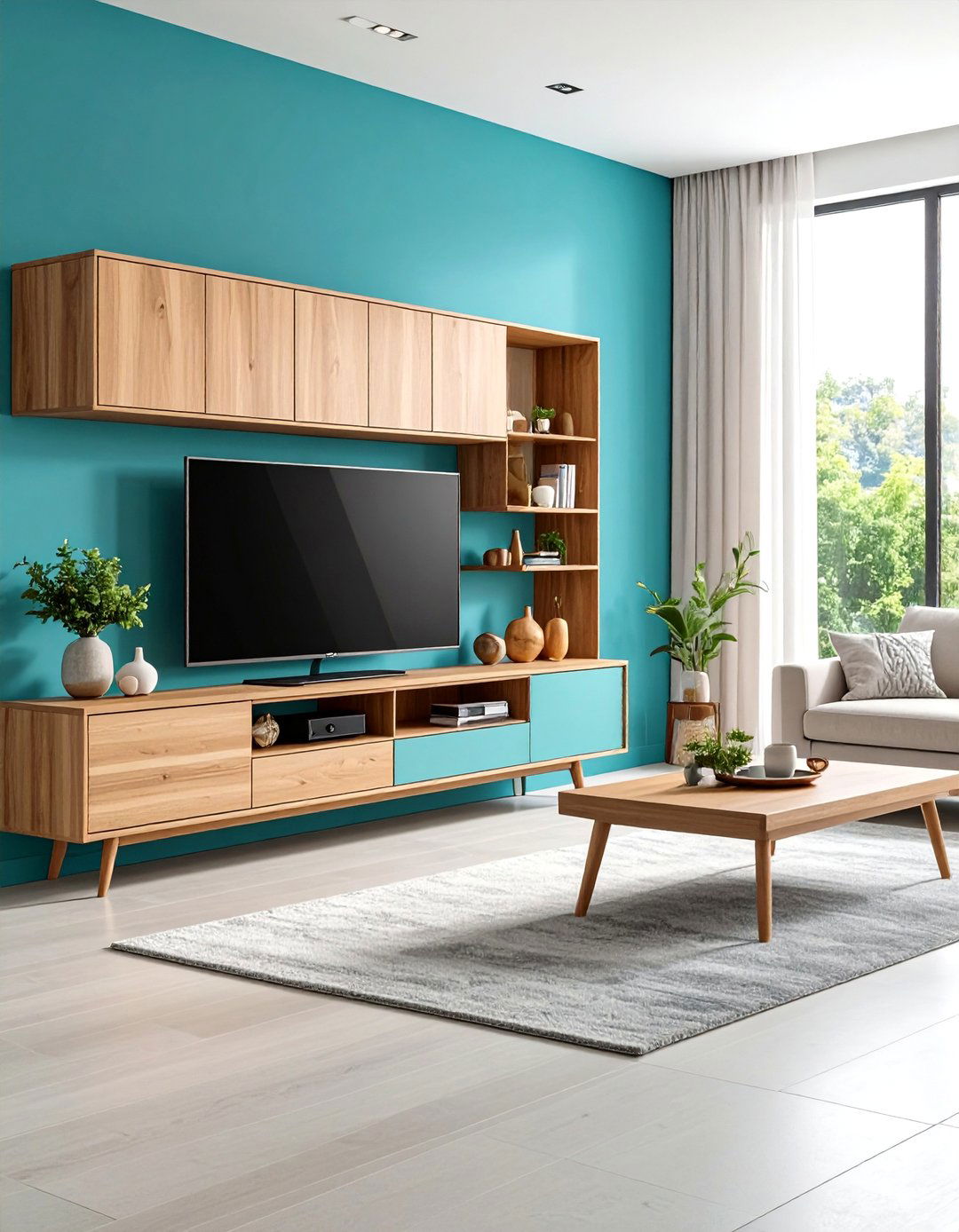Living Room Storage TV Stand with Open and Closed Components - 20 Living Room Storage Ideas