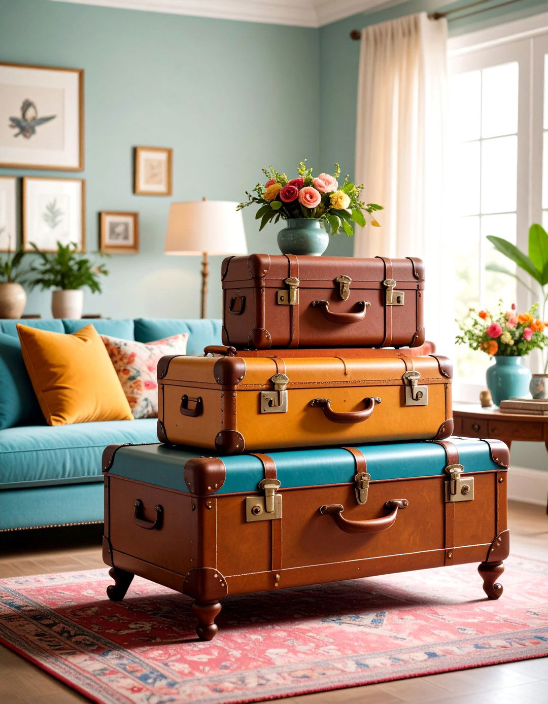 Living Room Storage Vintage Trunk Collection as Functional Tables - 20 Living Room Storage Ideas