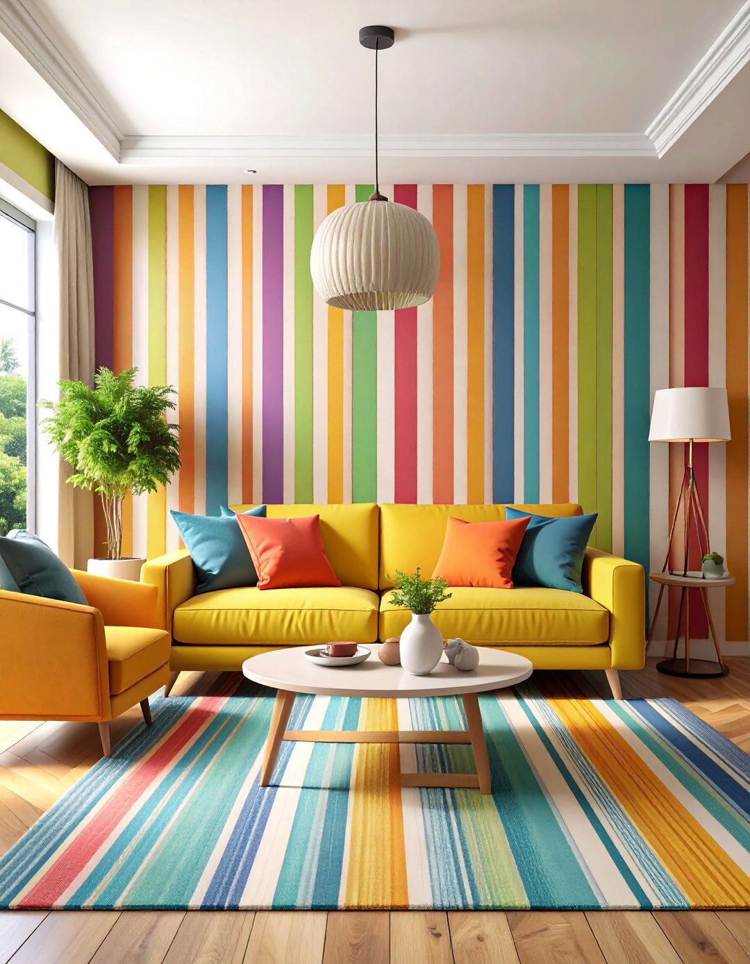 Living Room Striped Pattern Accent Wall - 20 Living Room Accent Wall Ideas