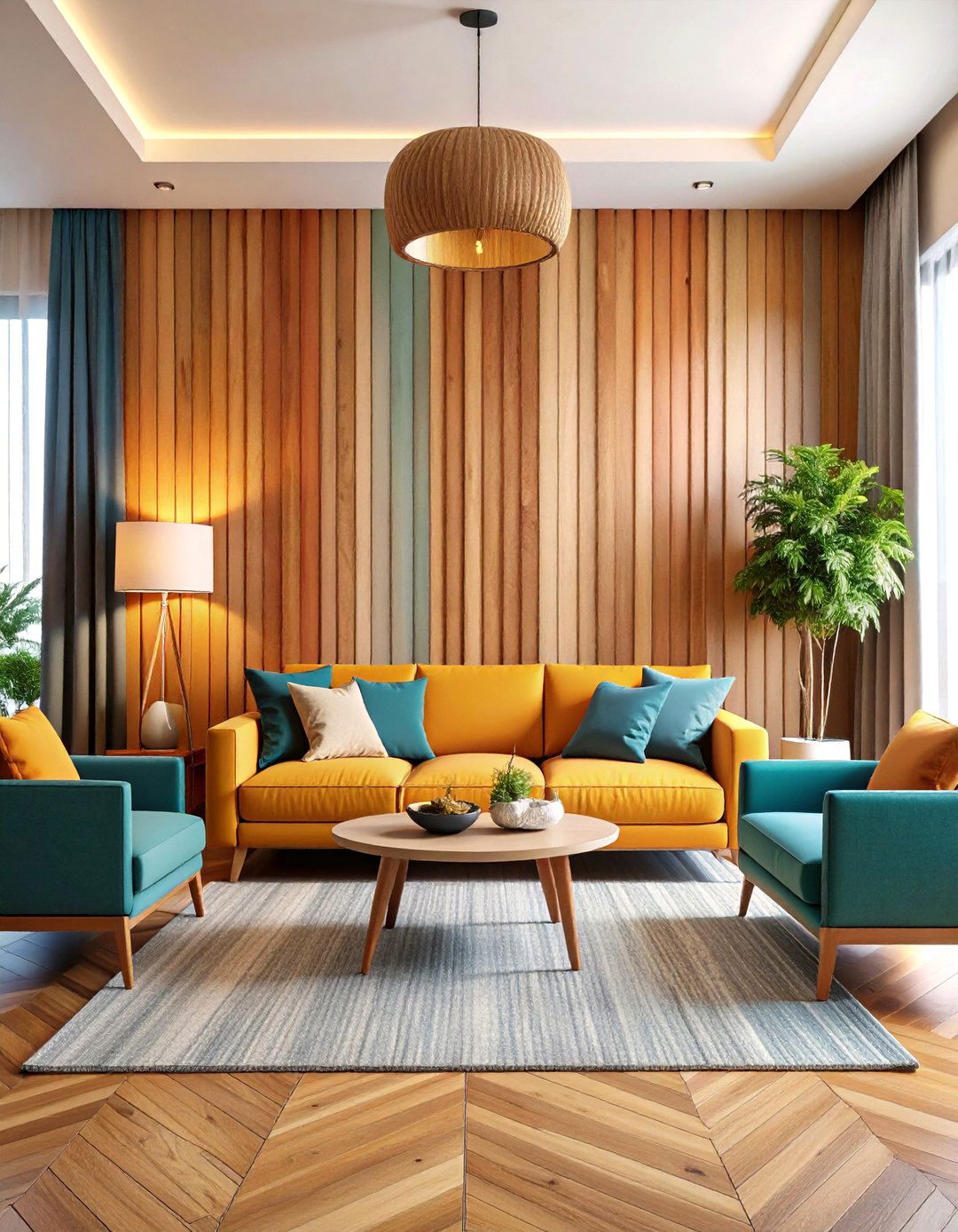 Living Room Vertical Wood Slat Accent Wall - 20 Living Room Accent Wall Ideas