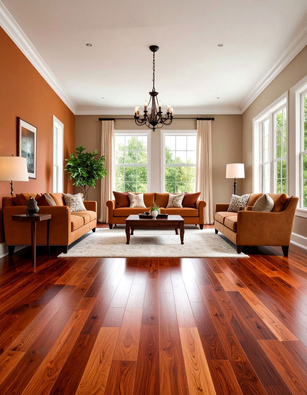 Living Room Wood Floor Custom Stained Red Oak Traditional Warmth Design - 20 Living Room Wood Floor Ideas