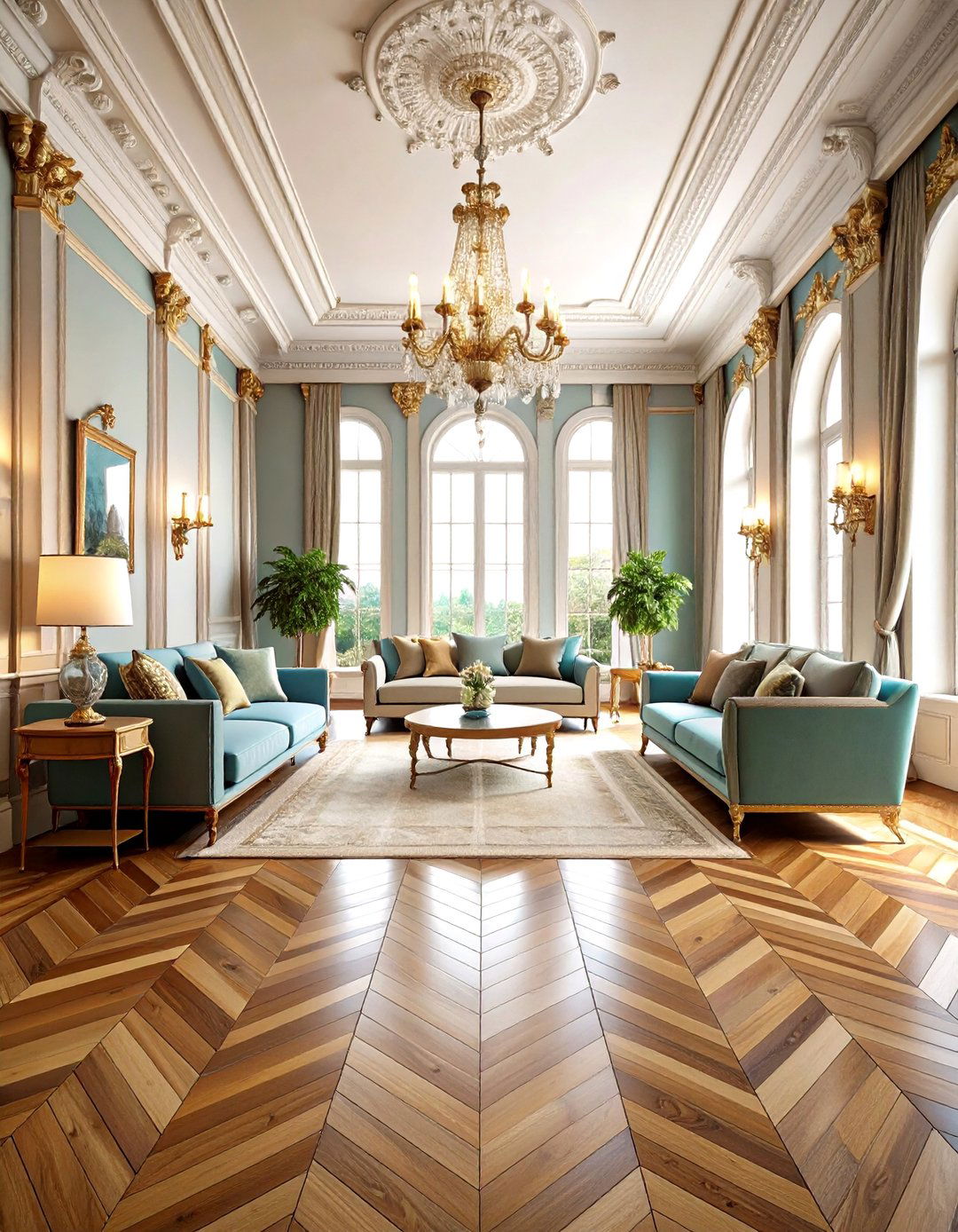 Living Room Wood Floor Versailles Parquet Formal Grandeur Design - 20 Living Room Wood Floor Ideas