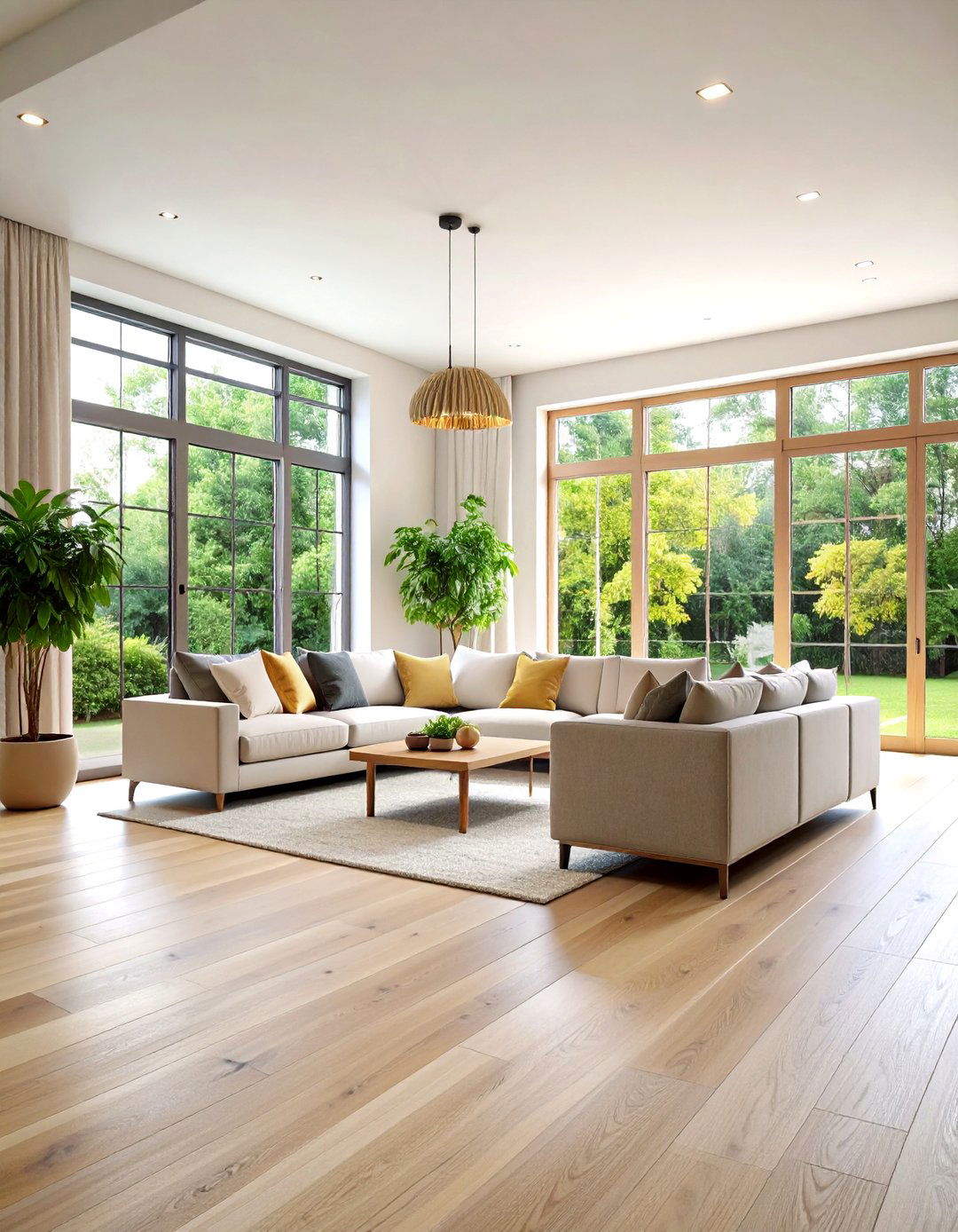 Living Room Wood Floor Wide Plank White Oak Contemporary Design - 20 Living Room Wood Floor Ideas