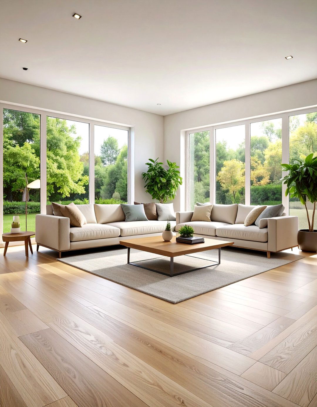 Living Room Wood Floor Wire Brushed White Oak Textured Contemporary Design - 20 Living Room Wood Floor Ideas