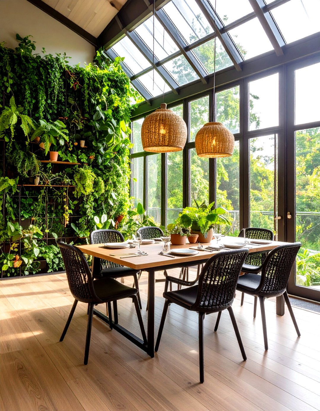 Living Vine Accent Wall in the Greenhouse - 20 Greenhouse Dining Room Ideas