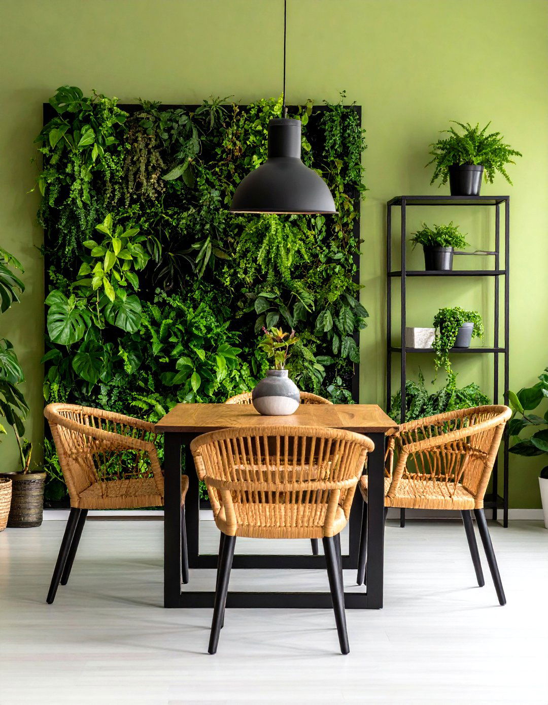 Living Wall Green Dining Room for Instant Biophilia - 20 Green Dining Room Ideas