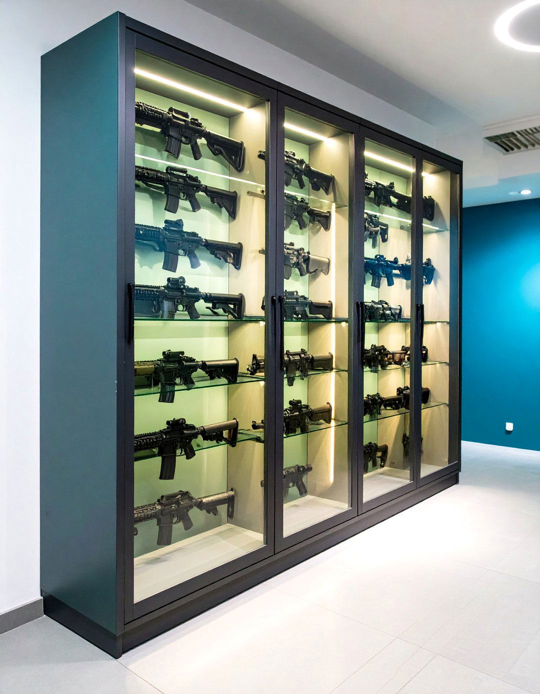 Lockable Glass Front Gun Wall for Safe Viewing - 20 Gun Wall Ideas