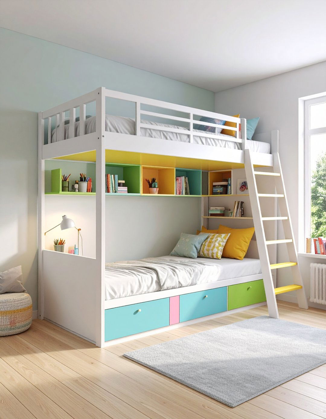 Loft Bed with Built In Study Zone - 20 Girl Room Ideas for 10-year-olds