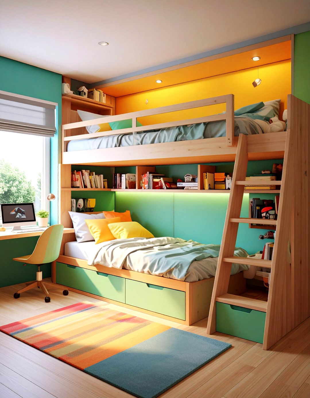 Loft Beds with Integrated Workspace - 20 Shared Bedroom Ideas for Small Rooms