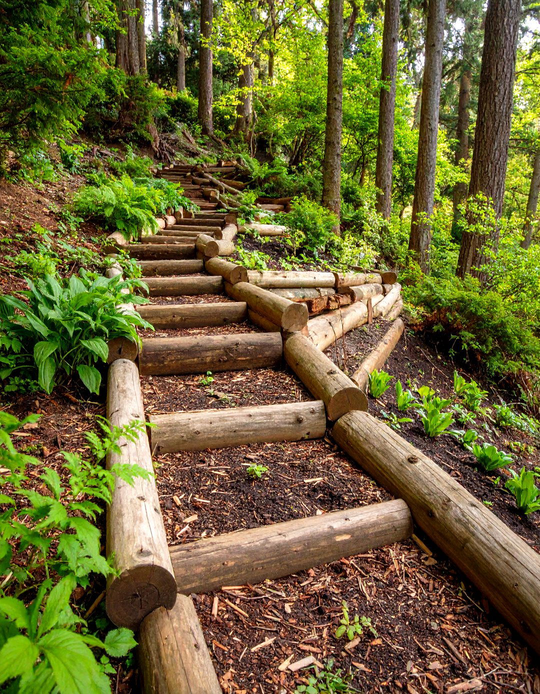 Log Edged Terraced Garden Reuses Storm Felled Timber - 20 Hillside Terraced Garden Ideas
