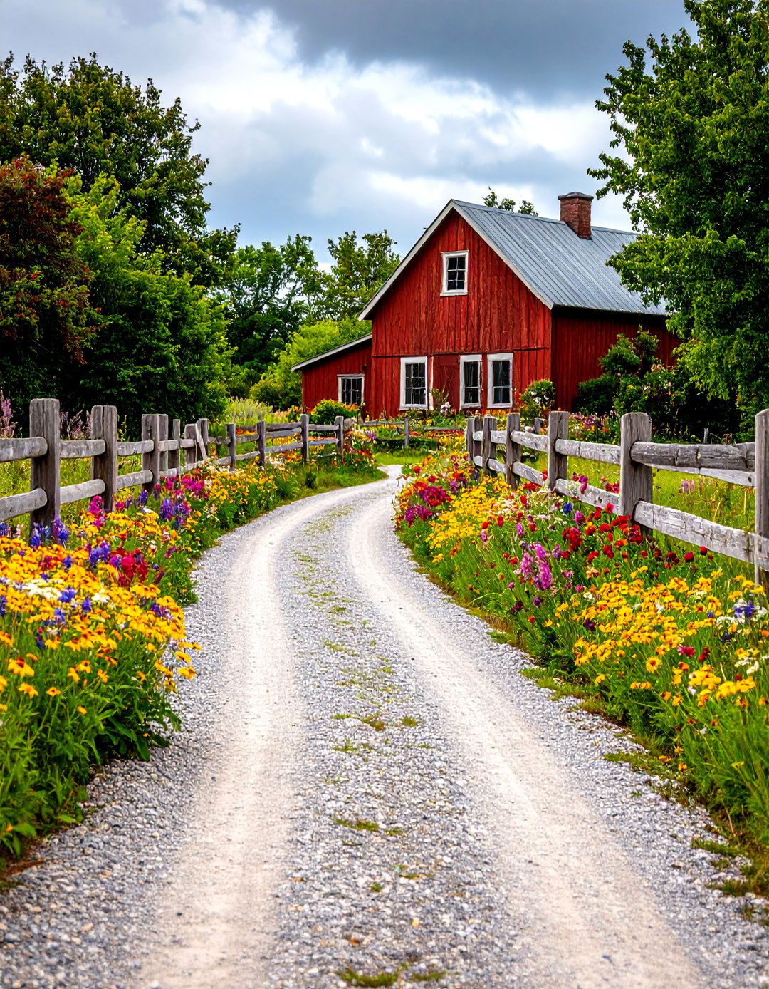 Long Rustic Farmhouse Gravel Approach - 20 Gravel Driveway Ideas