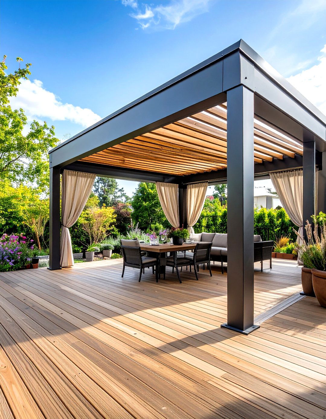 Louvered Pergola Roofs to Control Deck Exposure - 20 Deck Privacy Ideas