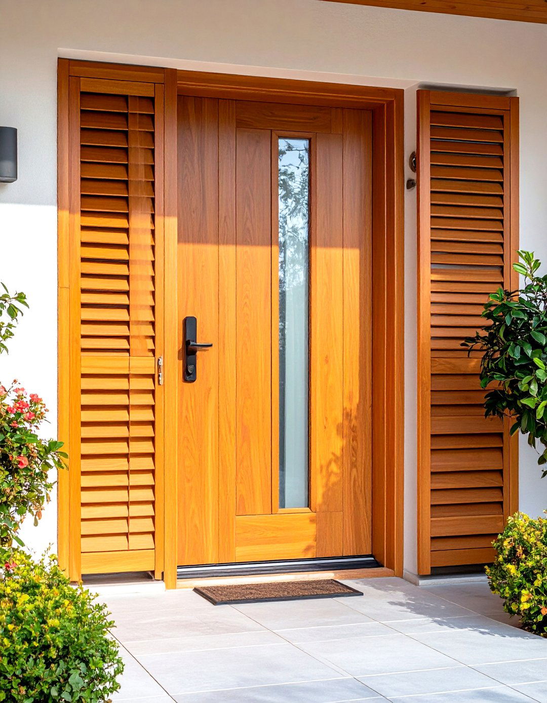 Louvered Privacy Panels Shield Side Angles - 20 Front Door Privacy Ideas