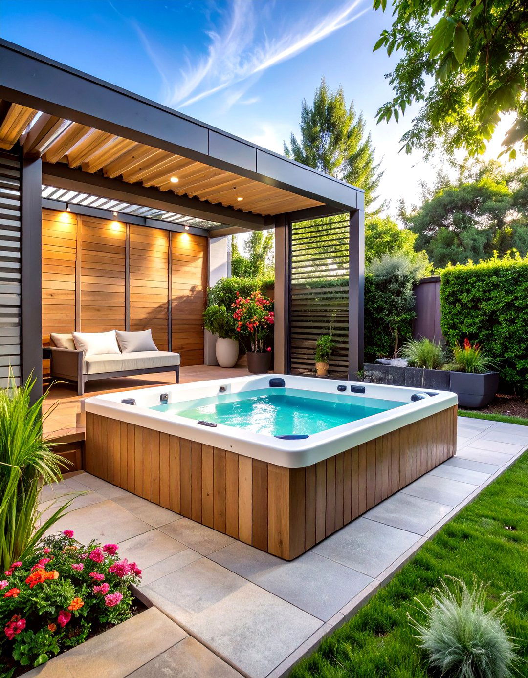 Louvered Privacy Wall Hot Tub Enclosure - 20 Hot Tub Enclosure Ideas