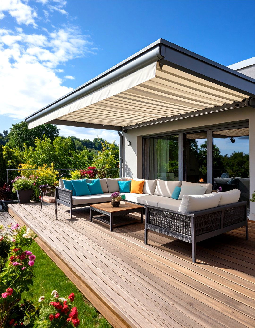 Louvered Roof Deck Awning with Adjustable Slats - 20 Deck Awning Ideas