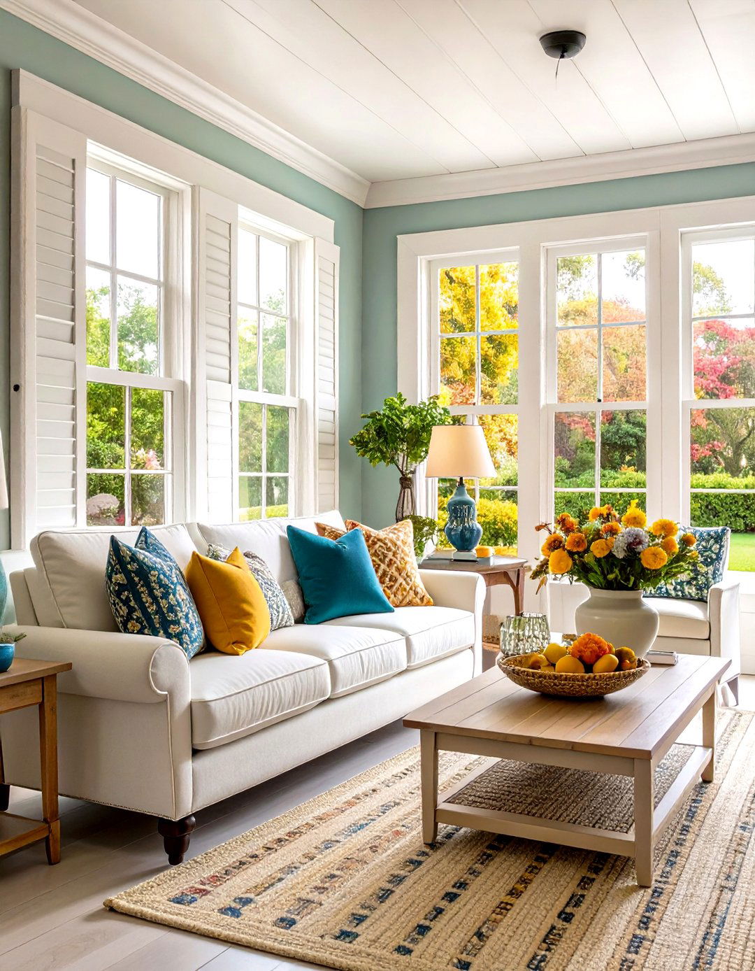 Louvred Shutters Shade the Hamptons Living Room - 20 Hamptons Living Room Ideas
