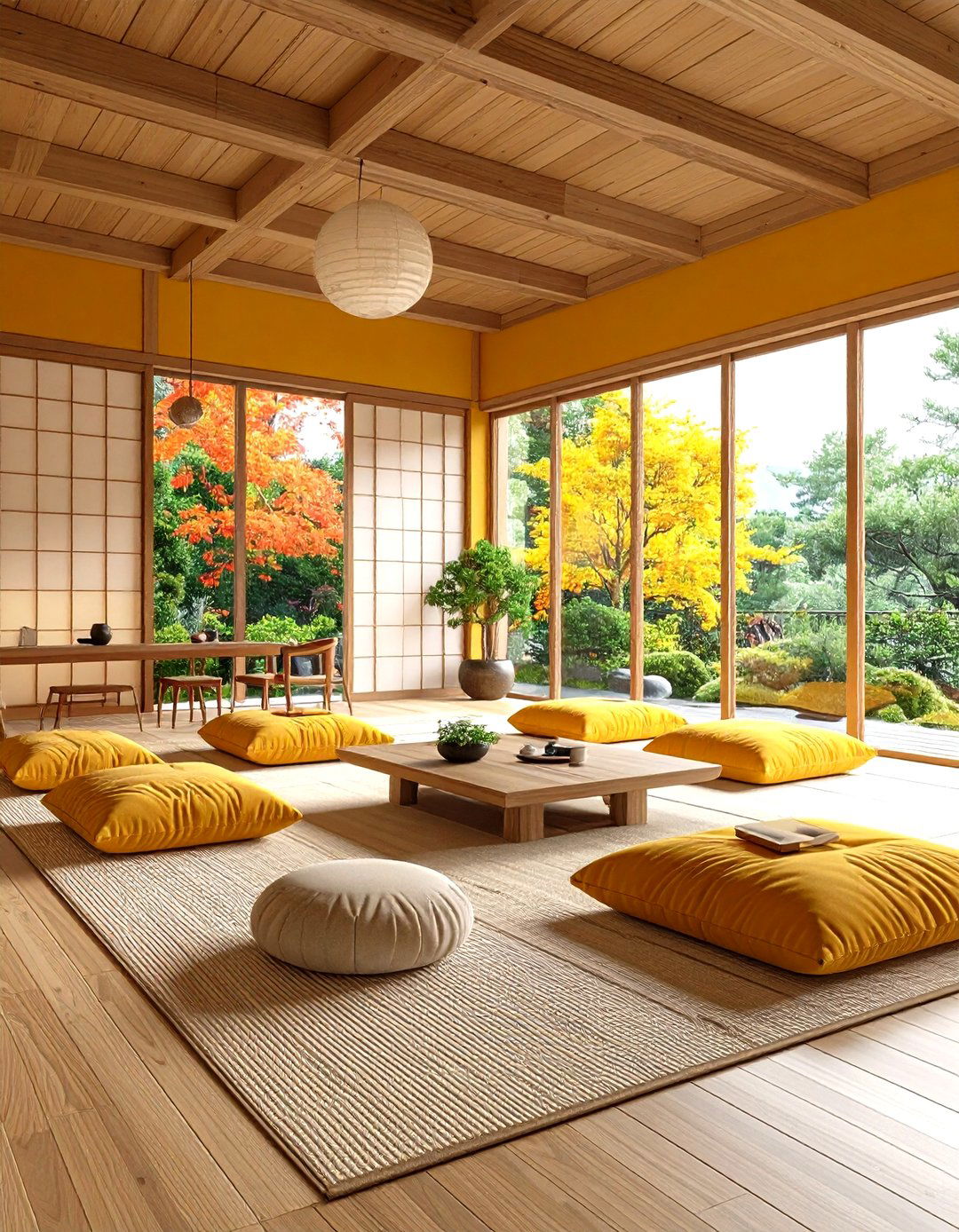 Low Floor Seating Zen Living Room with Japanese Style Comfort - 20 Zen Living Room Ideas