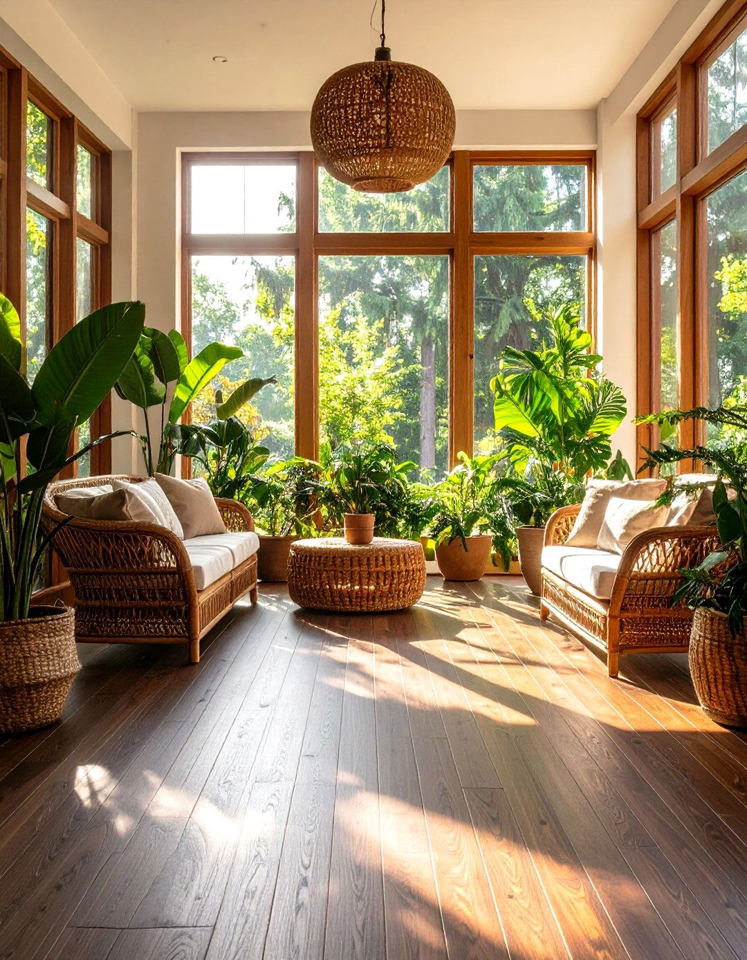 Low Glare Matte Dark Walnut Floor Calms a Sunroom - 20 Dark Walnut Floors for Rooms