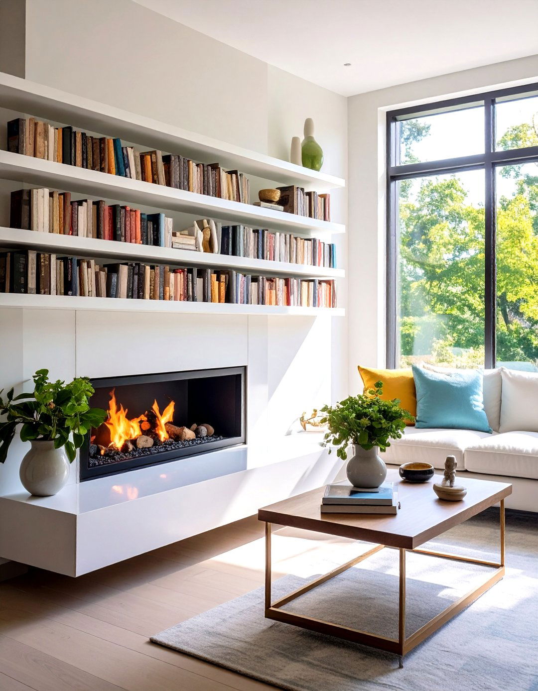 Low Linear Hearth Plus Shelf Ledge - 20 Fireplace With Bookshelves