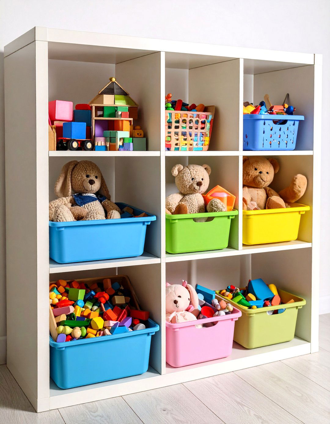 Low Open Front Bins for Playroom Storage - 20 Playroom Storage Ideas