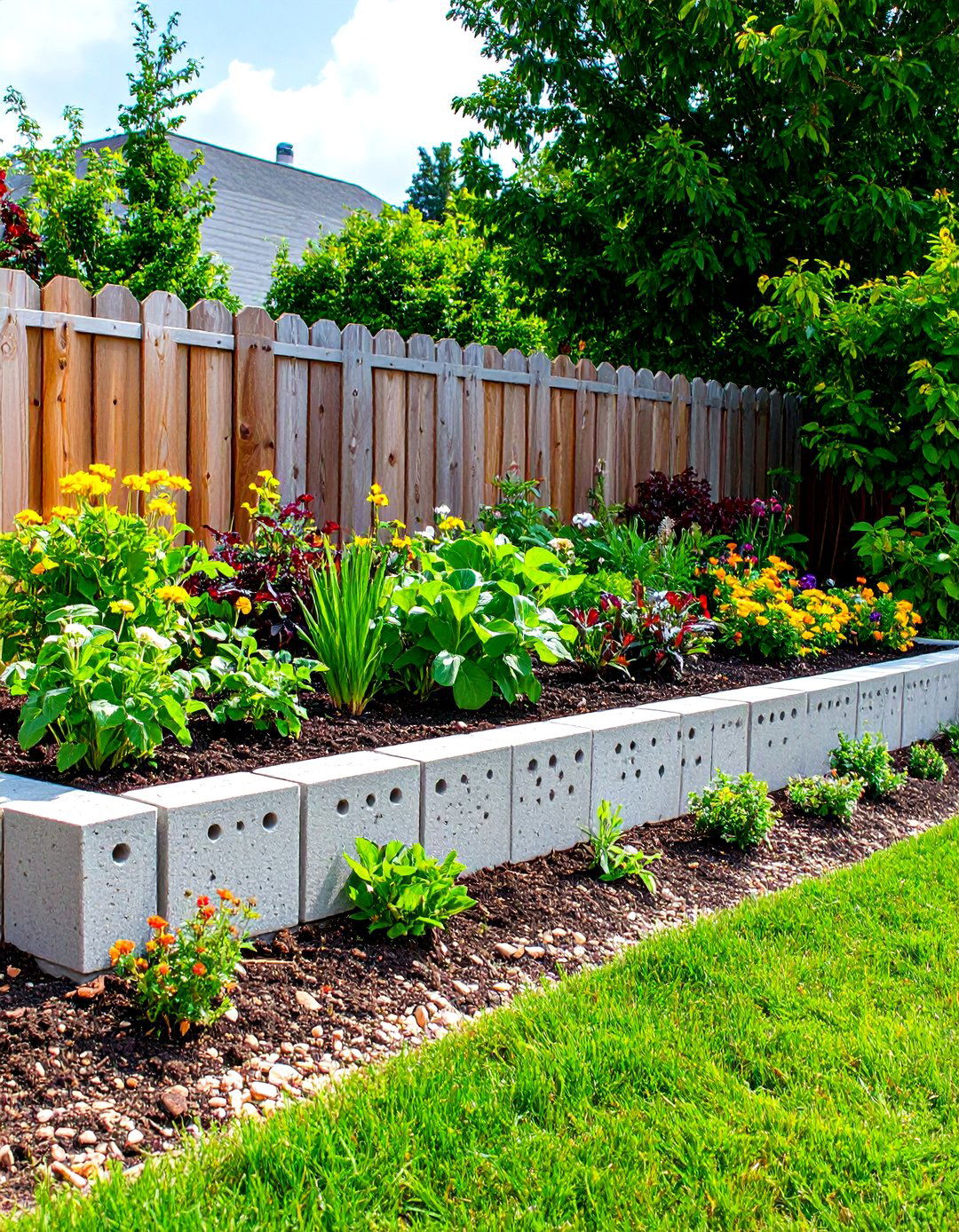 Low Profile Cinder Block Fence Border - 20 Cinder Block Fence Ideas