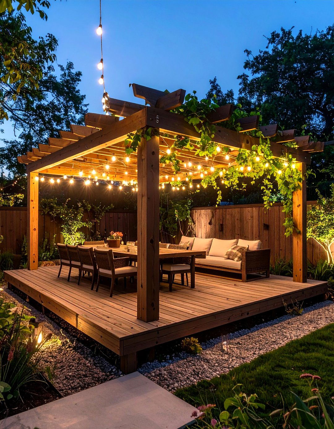 Low Slung Pergola for Dappled Shade - 20 Ground Level Deck Ideas
