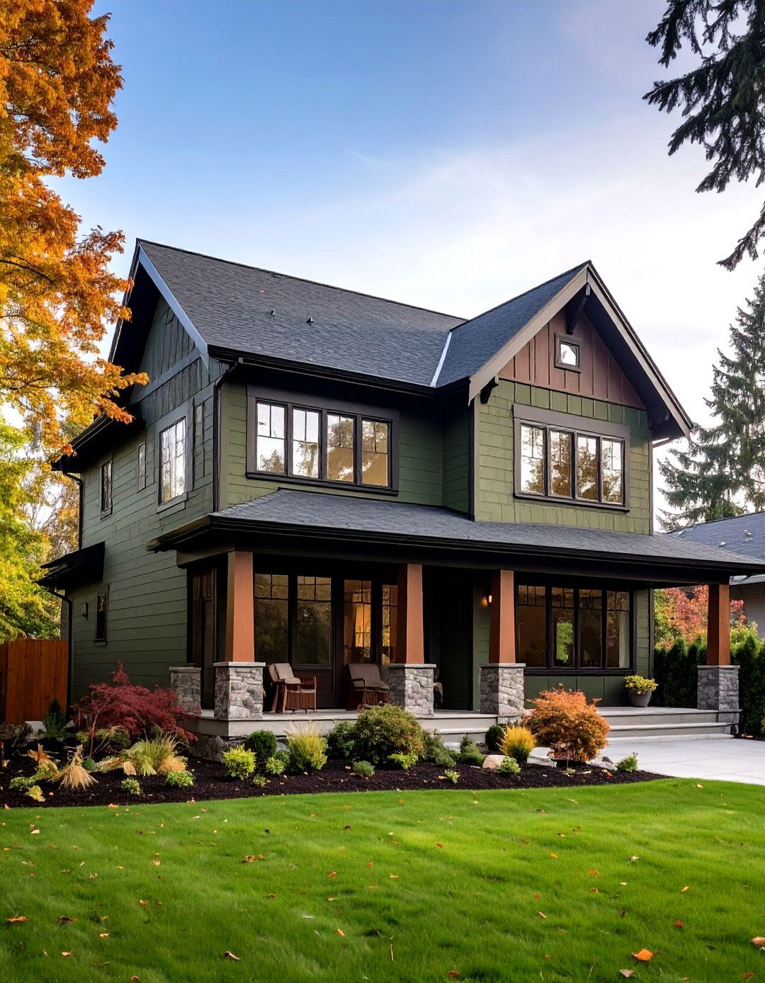 Low VOC and Recycled Paint Choices for a Dark Olive Green House - 20 Dark Olive Green House With Black Trim