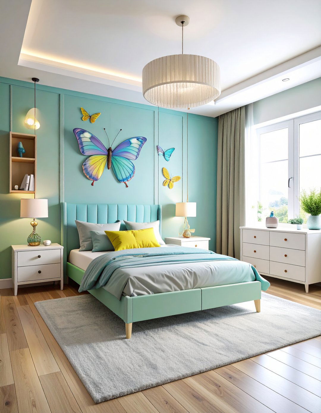 Luminous Butterfly Decals Animate Bare Walls inside a Fairy themed Bedroom - 20 Fairy-themed Bedroom Ideas