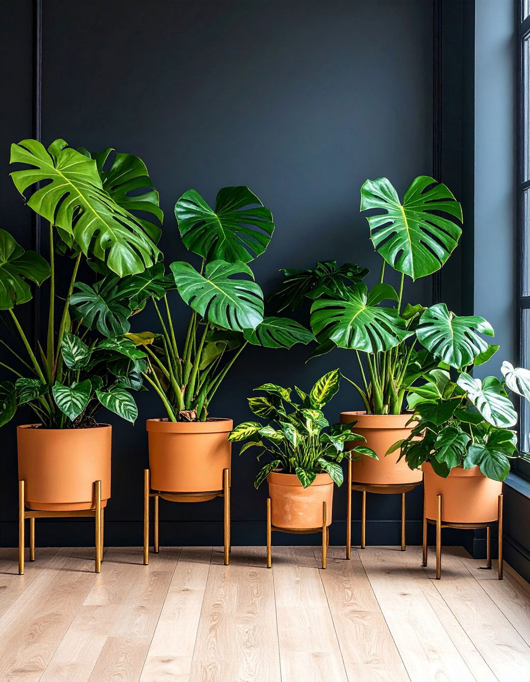 Lush Green Plants in a Black Room - 20 Black Room Ideas