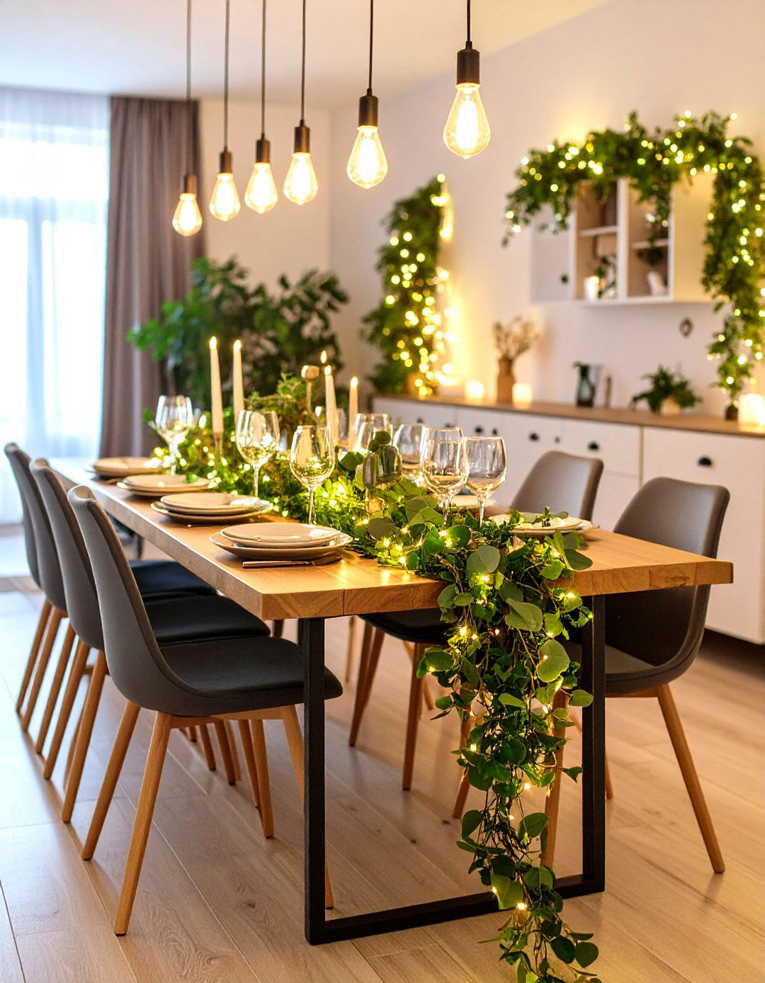 Lush Greenery Runner Down the Dining Table - 20 Dining Table Decor Ideas
