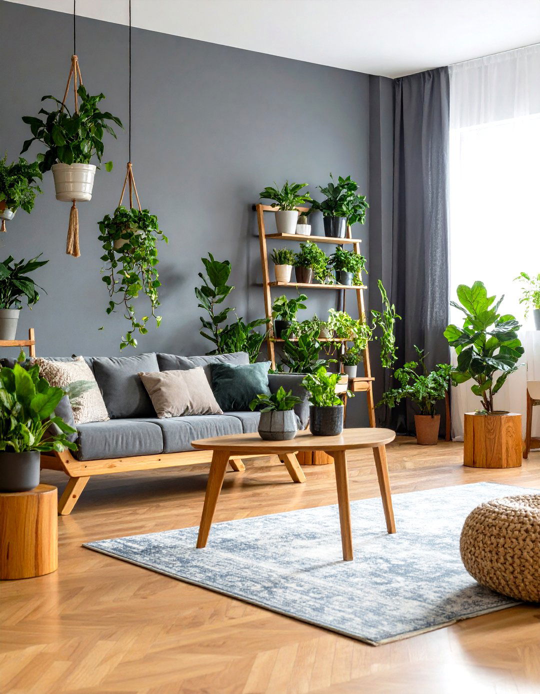 Lush Plants Revitalize a Gray Living Room - 20 Gray Living Room Ideas