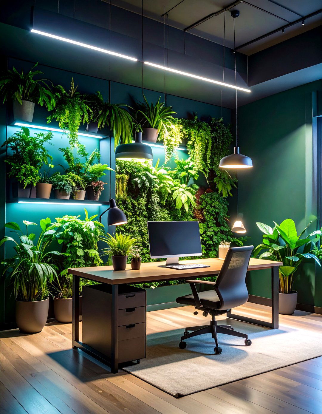 Lush Plants and Living Walls for Biophilic Focus - 20 Dark Green Home Office Ideas