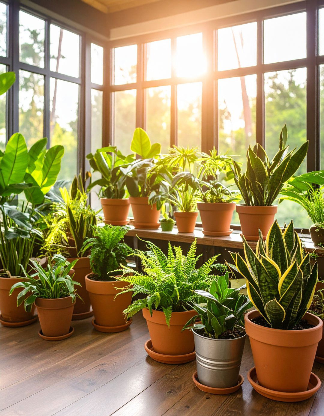 Lush Potted Greens Brightening Your Sunroom - 20 Rustic Sunroom Ideas