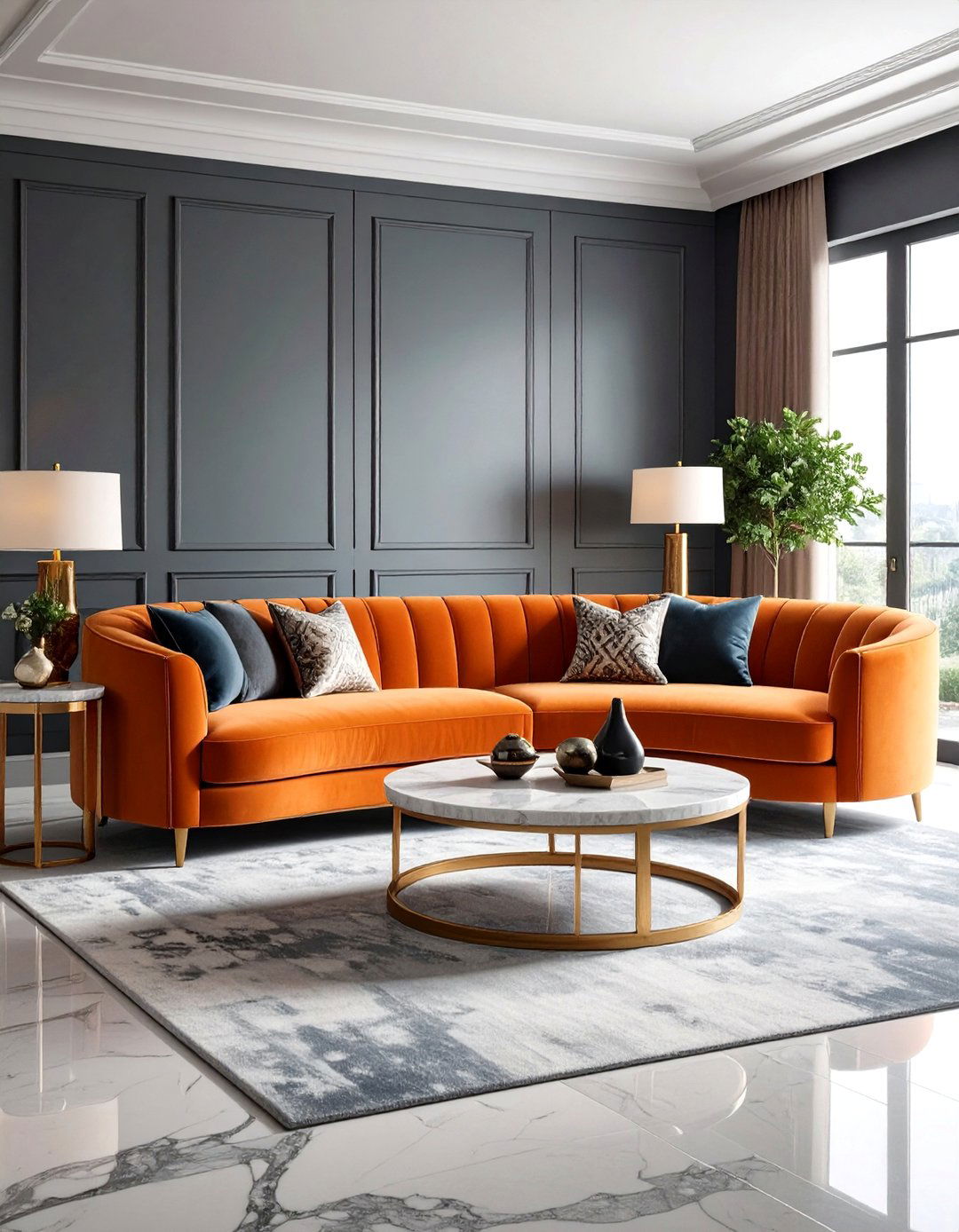 Luxe Burnt Orange Velvet Suite - 20 Burnt Orange Living Room Ideas