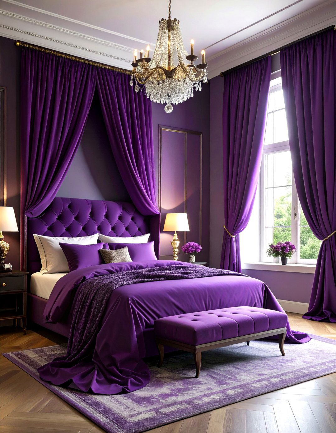 Luxe Dark Purple Drapery - 20 Dark Purple Bedroom Ideas