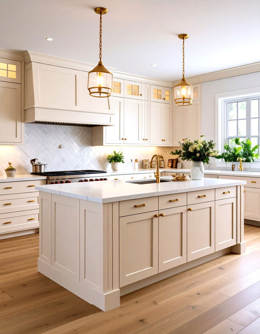 Luxe Notes Off white Cabinets with Champagne Fixtures - 25 Off-white Kitchen Cabinets