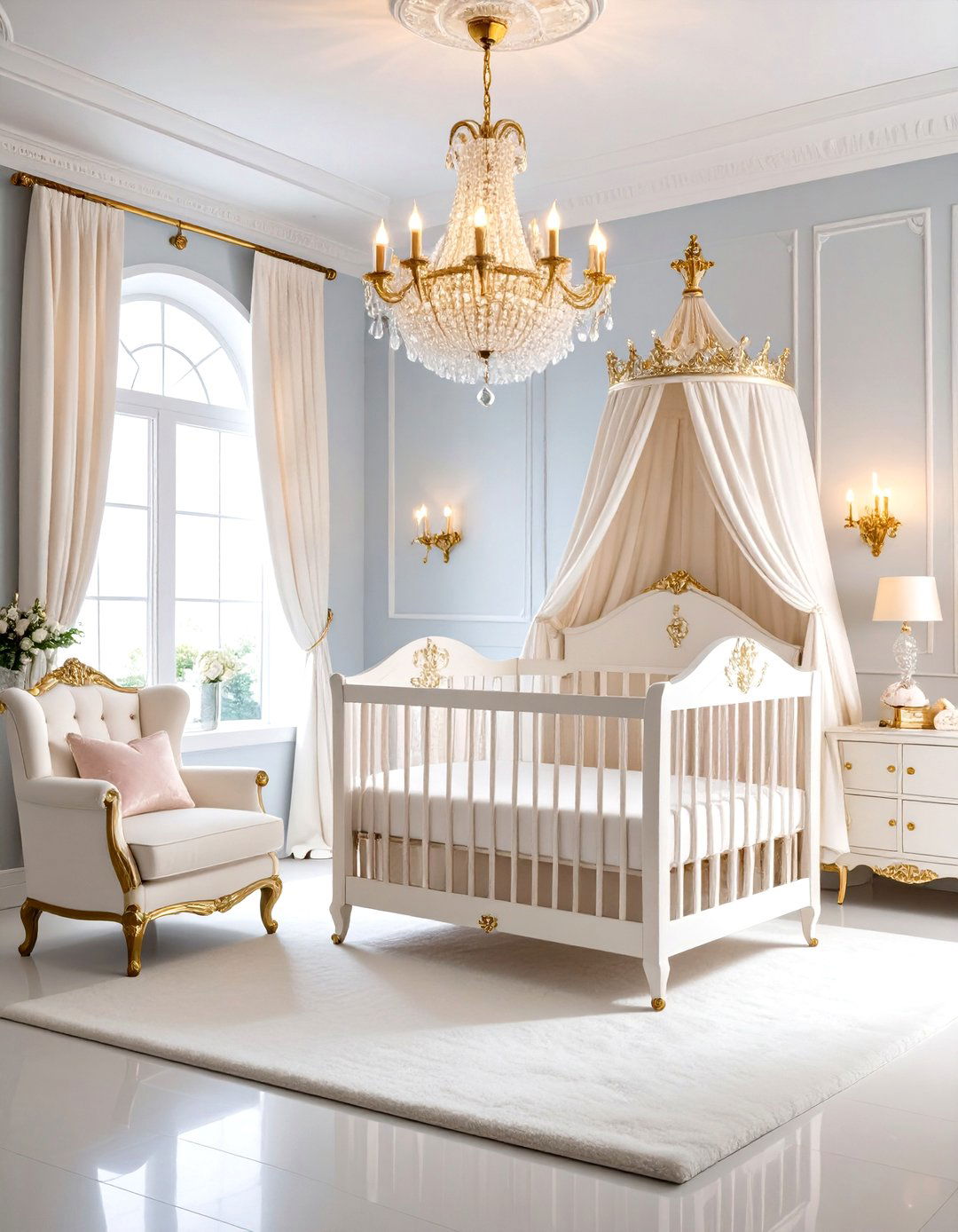 Luxe Princess Nursery with Crystal Details - 20 Princess Nursery Ideas