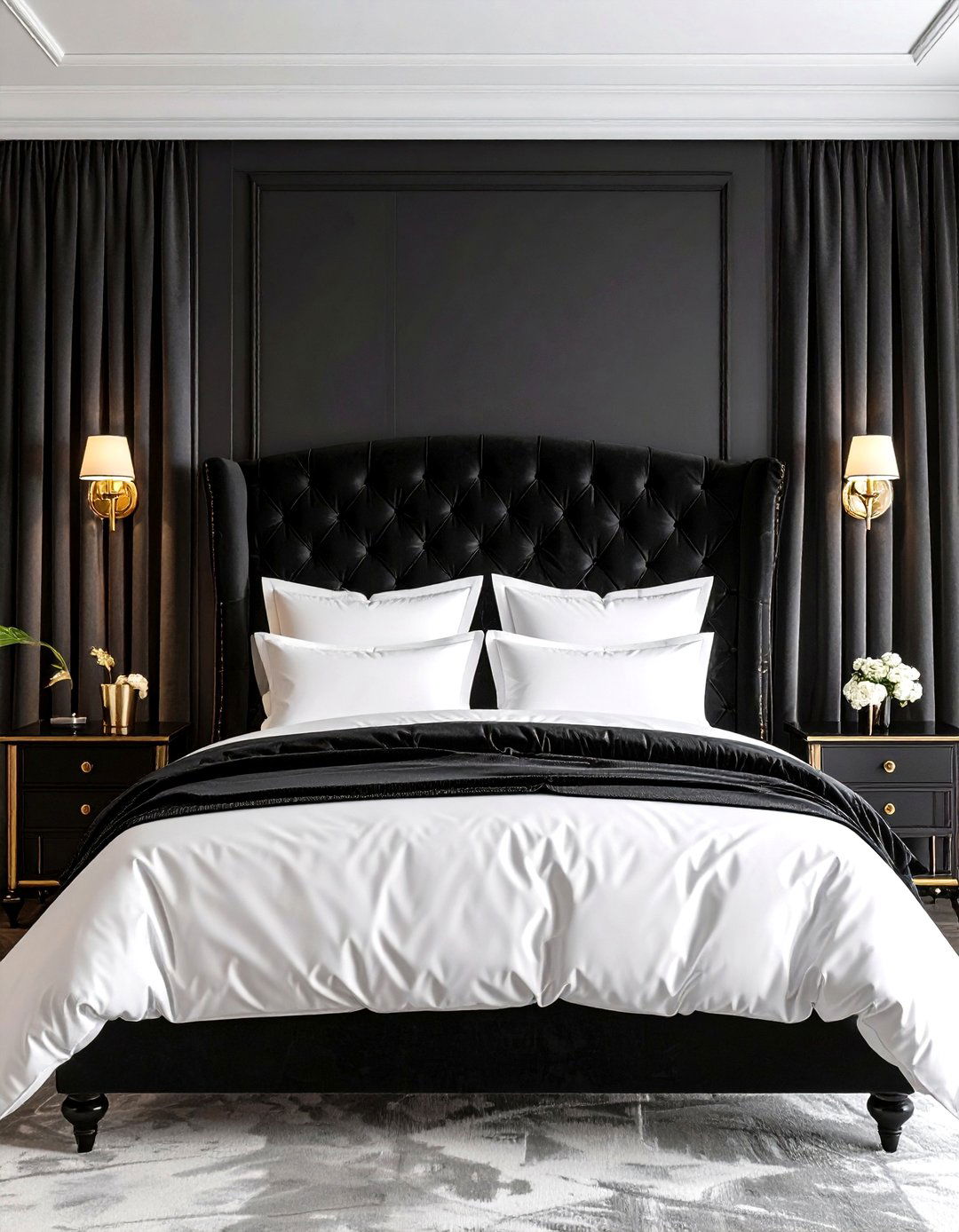 Luxe Velvet Textures Elevate Contrast - 20 Feminine Black and White Bedroom Ideas